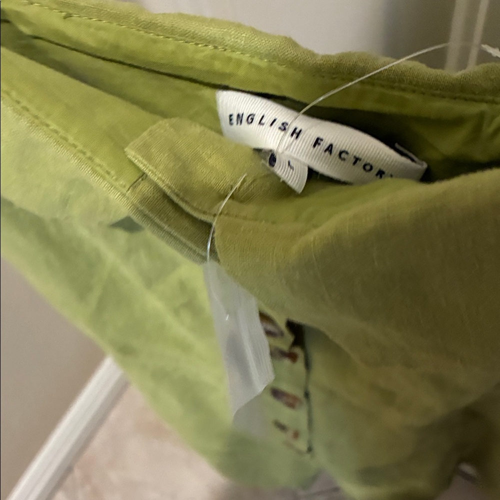 English Factory nwot green  linen blend Button-Up Romper - Picture 2 of 3
